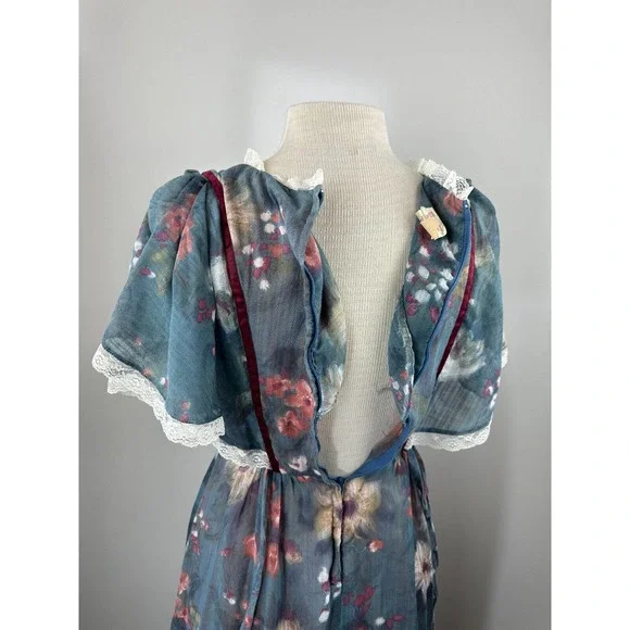 Vintage Candi Jones California Floral Prairie Maxi Dress Cottagecore Blue XS - Picture 6 of 10